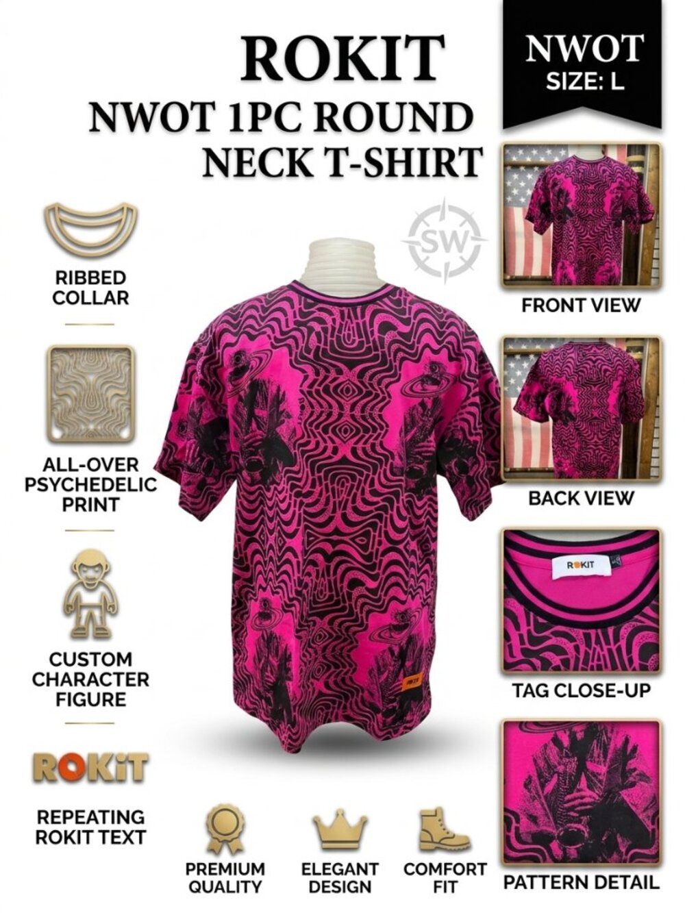 NWOT ROKIT Graphic T-Shirt Men's Crew Neck Cotton Streetwear Tee